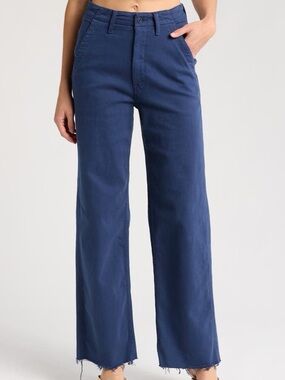 Mother The Major Zip Sneak High Rise Frayed Hem Straight Leg Pants Blue Size 31